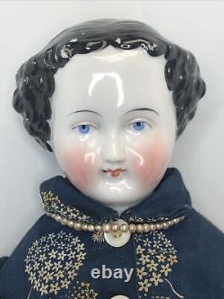 17 Poupée en porcelaine allemande ancienne avec tête en porcelaine de Chine Conte Boehme Flat Top 1870 #o