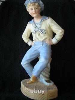 1800's Allemand Gebruder Heubach Large 11porcelain Bisque Figurine Piano Baby Boy