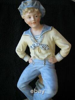 1800's Allemand Gebruder Heubach Large 11porcelain Bisque Figurine Piano Baby Boy