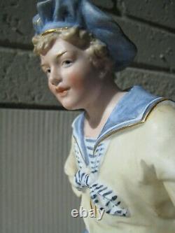 1800's Allemand Gebruder Heubach Large 11porcelain Bisque Figurine Piano Baby Boy