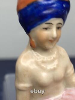 2.5 Poupée en bisque allemande antique demi 1/2 allongée avec turban indien et miroir #CC