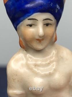 2.5 Poupée en bisque allemande antique demi 1/2 allongée avec turban indien et miroir #CC