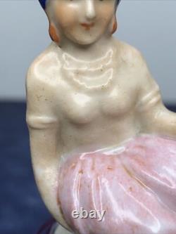 2.5 Poupée en bisque allemande antique demi 1/2 allongée avec turban indien et miroir #CC