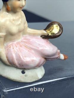 2.5 Poupée en bisque allemande antique demi 1/2 allongée avec turban indien et miroir #CC