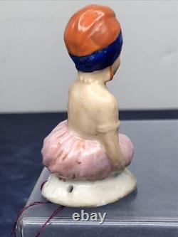 2.5 Poupée en bisque allemande antique demi 1/2 allongée avec turban indien et miroir #CC