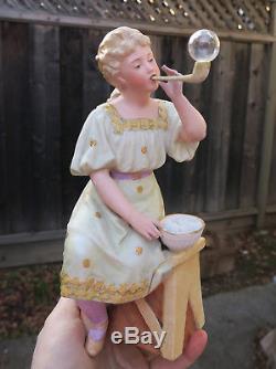 2 Gebruder Heubach Bisque Porcelaine Piano Baby Doll Figurine Vintage Bulle Coup