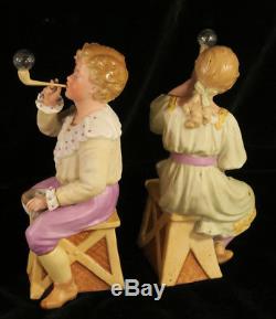2 Gebruder Heubach Bisque Porcelaine Piano Baby Doll Figurine Vintage Bulle Coup