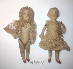 2 Poupées de Maison de Poupée en Porcelaine All-Bisque Articulées Allemandes Limbach Antiques