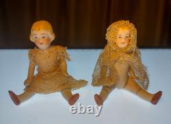 2 Poupées de Maison de Poupée en Porcelaine All-Bisque Articulées Allemandes Limbach Antiques