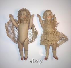 2 Poupées de Maison de Poupée en Porcelaine All-Bisque Articulées Allemandes Limbach Antiques