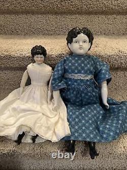 2 Poupées en Porcelaine Vintage à Tête et Membres en Chine - 1 Allemande et 1 Inconnue (LRC) avec Corps en Tissu