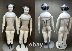 2 Vintage Antique Porcelaine Chine Head Flat Top Dolls