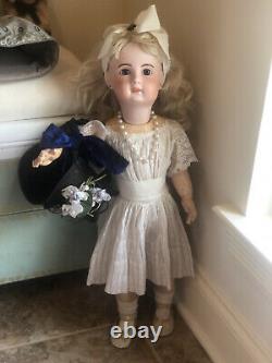 21 Anticique Français Bebe Jumeau Bisque Doll, Vtg Porcelaine Jointe Corps Compo