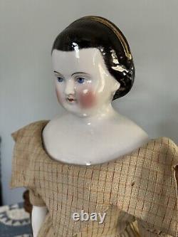 21 Rare Antique Kestner, Alice au pays des merveilles Tête en porcelaine avec snood en or c. 1860