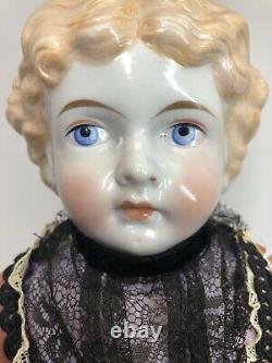 22 Antique Porcelaine Allemande Chine Tête Kling Bell Blonde Early Cloth Body #sc5