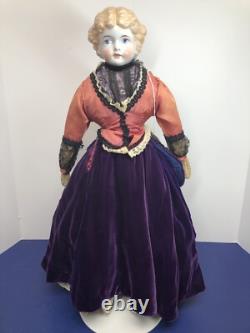 22 Tête en porcelaine allemande antique Kling Bell blonde corps de poupée précoce #SC5