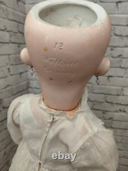 22 Waklure Allemagne Poupée en Tête Bisque Parfaite, Grand Corps en Composition, Robe en Broderie Blanche