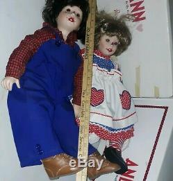2ft Vintage Raggedy Ann & Andy Porcelain Dolls Par Kelly Rubert Avec Des Boîtes Originales