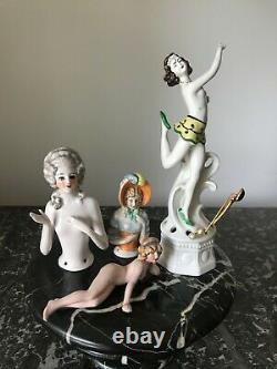 4 Pièces Antiques Art Déco Porcelaine Allemande Vintage Demi Poupée Pincushion