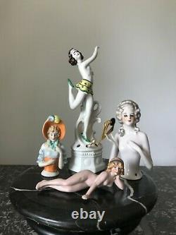 4 Pièces Antiques Art Déco Porcelaine Allemande Vintage Demi Poupée Pincushion