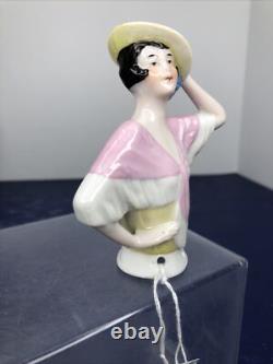 4 Poupées demi-figurines en bisque allemande antiques dame chapeau et châle cheveux noirs 14503 #CC