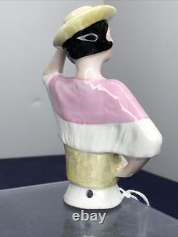 4 Poupées demi-figurines en bisque allemande antiques dame chapeau et châle cheveux noirs 14503 #CC