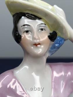 4 Poupées demi-figurines en bisque allemande antiques dame chapeau et châle cheveux noirs 14503 #CC