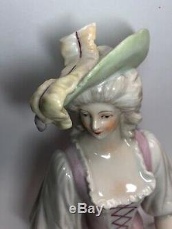 5 Antique German Porcelain Doll Moitié 1/2 Belle Plume Hat Et Fleurs #cc