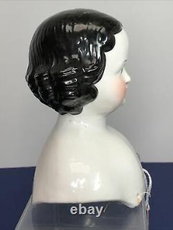 6.5 Antique Allemand Bisque China Head Black Hair Blue Eyes 5.75 Épaule #me