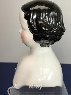 6.5 Antique Allemand Bisque China Head Black Hair Blue Eyes 5.75 Épaule #me