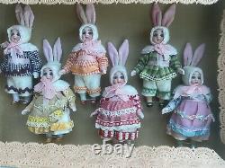 6 Poupées Anciennes En Porcelaine Dans La Boîte Originale Kühnlenz Frères-bunnys