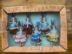 6 Poupées Antiques En Porcelaine Dans La Boîte Originale Kühnlenz Brothers-bunnys