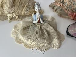 6 Poupées en Porcelaine Anciennes / Étrange Snood Antique et Coussin à Épingles