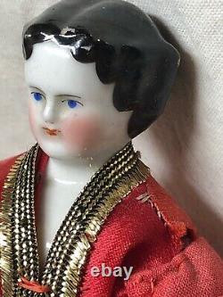 7.5 Antique Porcelaine Allemande Made China Doll Head & Limbs Flat Top #sa