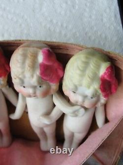 7 Poupées Flapper en Bisque Antique 3 1/2 Poupées Kewpie en Porcelaine Jointée Japonaise Vintage des Années 20