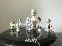 8 Vintage Demi Poupée Antique En Porcelaine Allemande Pincushion Figurine Boudoir Poupée