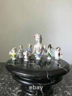 8 Vintage Demi Poupée Antique En Porcelaine Allemande Pincushion Figurine Boudoir Poupée