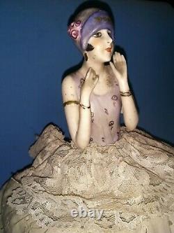 Allemand Porcelaine Demi-poupée Box Fasold Stauch Flapper Robe D'origine Glamour