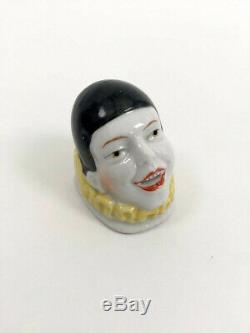 Années 1920 Poupée Tête De Clown Pierrot Moitié En Céramique Art Déco Vintage Antique