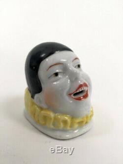 Années 1920 Poupée Tête De Clown Pierrot Moitié En Céramique Art Déco Vintage Antique