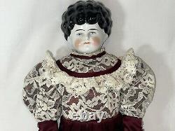Anticique Vintage Victorian Porcelaine Beauté Large Chine Low Brow Doll 1880-1900
