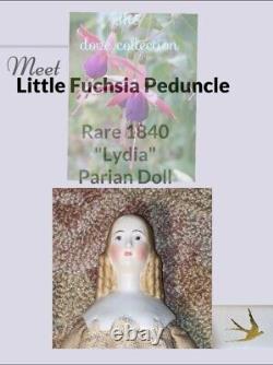 Antique 1840 Parian Bisque Doll Lydia Mode Française Soie Faille Passementerie
