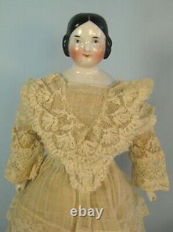 Antique 1850 Kister Covered Wagon Porcelain China Head Doll 12.5