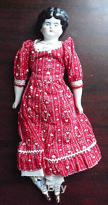 Antique 1880. Porcelaine Tissu Allemagne Ethel Fille Low Brow Personnage Doll 12 1/2