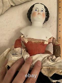 Antique 20.5 Guerre Civile Era Allemand High Brow Chine Doll Dolt Red Corset Corps