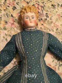 Antique 25 Blonde Parian Lady Doll Antique Body & Antique Robe Lovely Lady