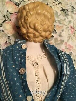 Antique 25 Blonde Parian Lady Doll Antique Body & Antique Robe Lovely Lady