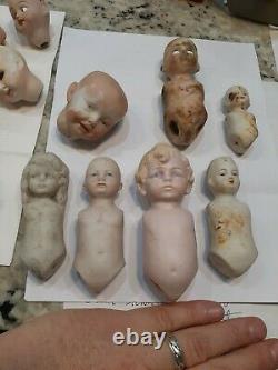 Antique Allemagne Porcelaine Bisque Poupée Baby Head Body Lot