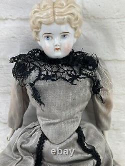 Antique Allemand 18 Chine Tête Doll 1890's Curly Top Blonde Bloomers Petticoat