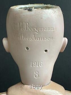Antique Allemand 25 C M Bergmann Waltershausen 1916 Bisque Head Doll